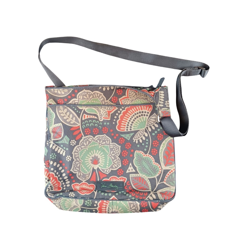 Vera Bradley Crossbody Bag Floral Print Gray Green Red‎ Purse